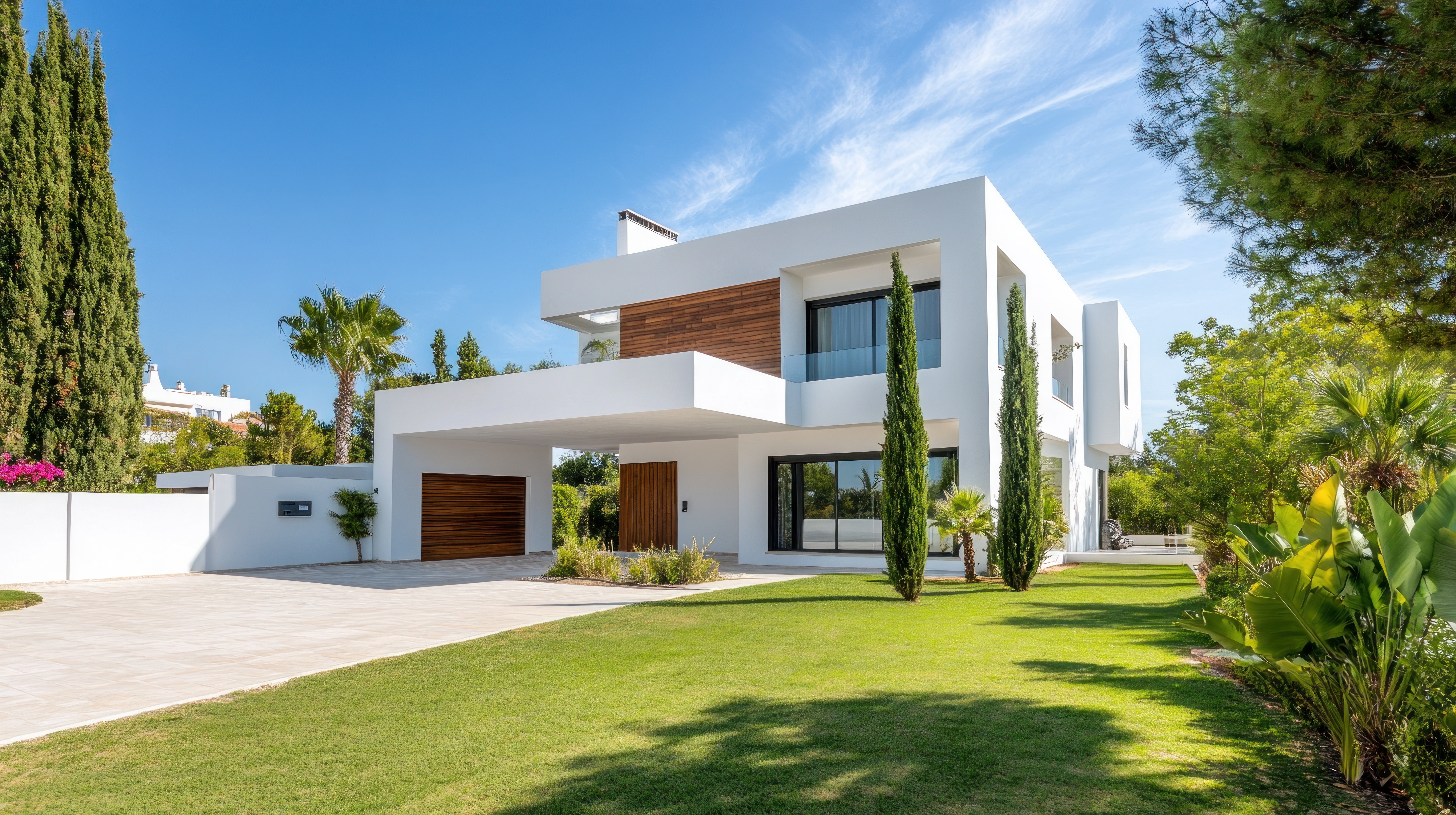 Modern Villa With Green Lawn
