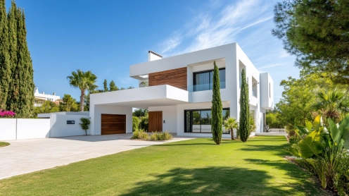 Modern Villa With Green Lawn