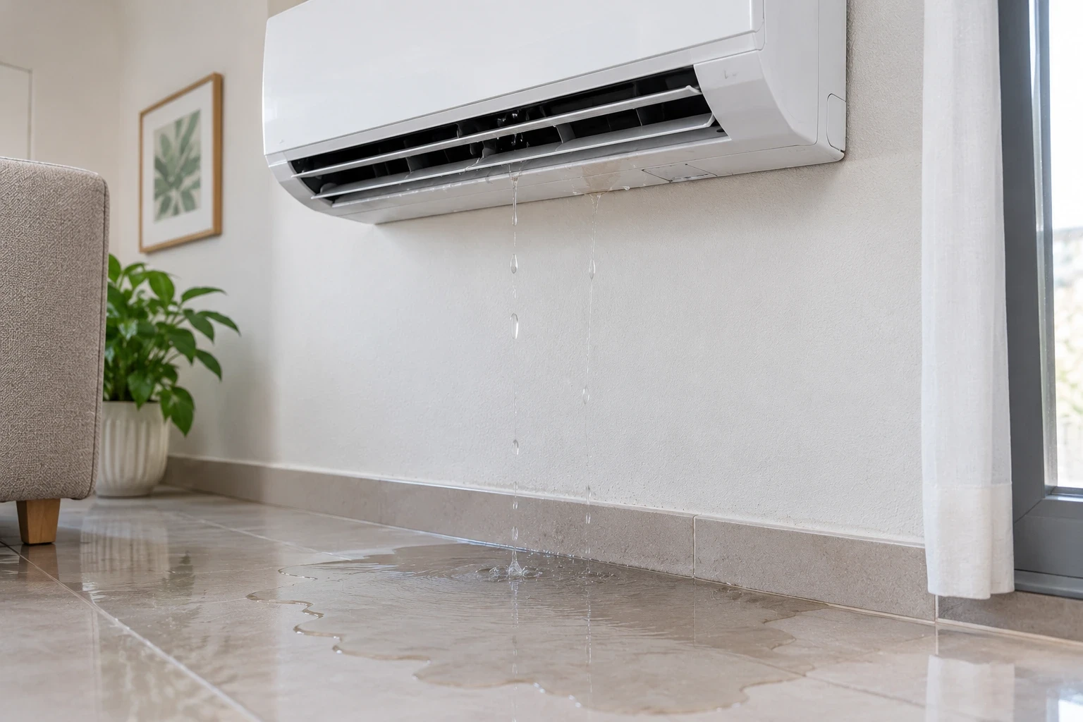 Leaking Air Conditioner And Floor Puddle