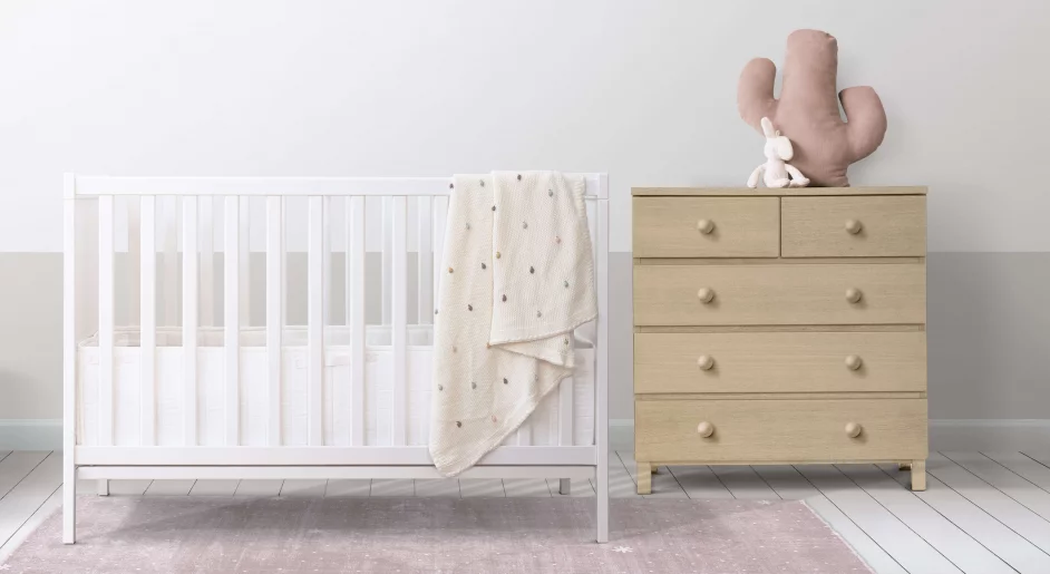 White Crib Minimal Nursery Room Min 1